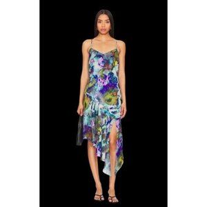 Steve Madden Water Color Elysia Silky Sleeveless Asymmetrical Midi L Whimsy
